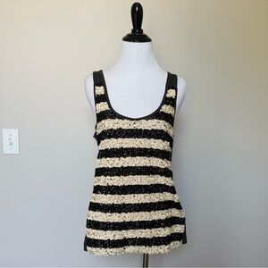 J. Crew Black and Cream Sequin Front Tank Top